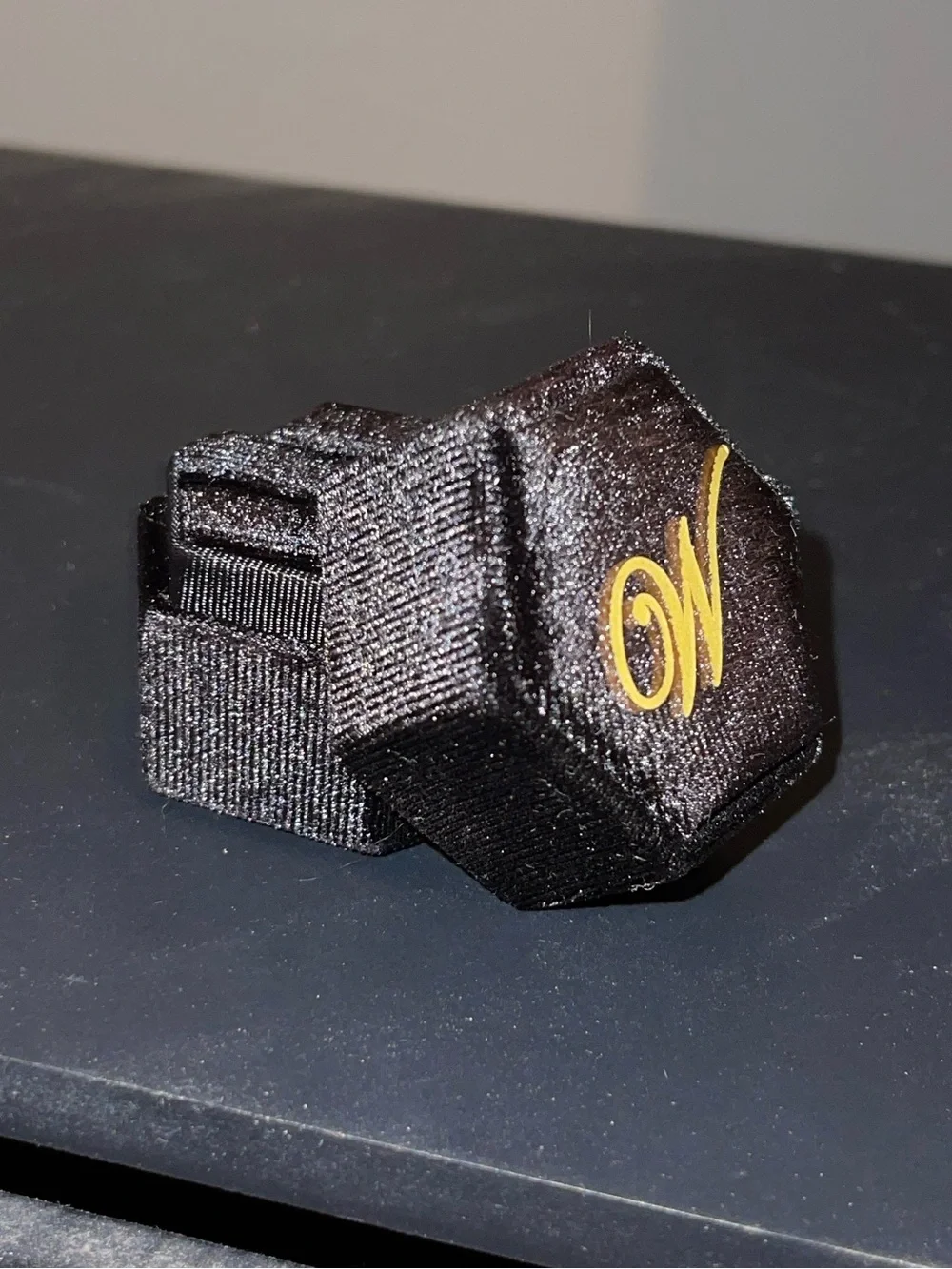Black Velvet Hexagonal Ring Box with Gold W Monogram